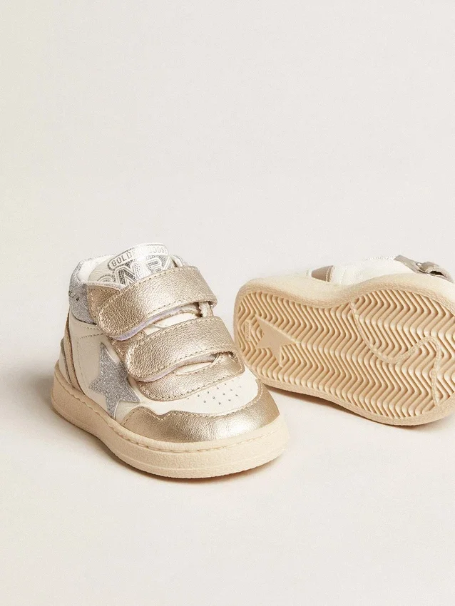 June Junior en cuir nappa et empiècements en cuir métallisé avec étoile pailletée