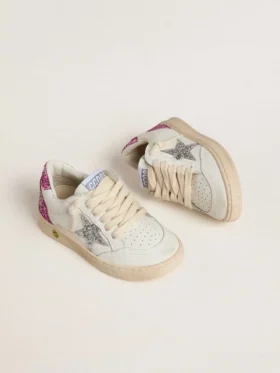 Junior Ball Star avec étoile pailletée argentée et languette de talon pailletée rose