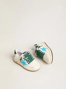 Junior Ball Star avec étoile turquoise et languette de talon en daim vert
