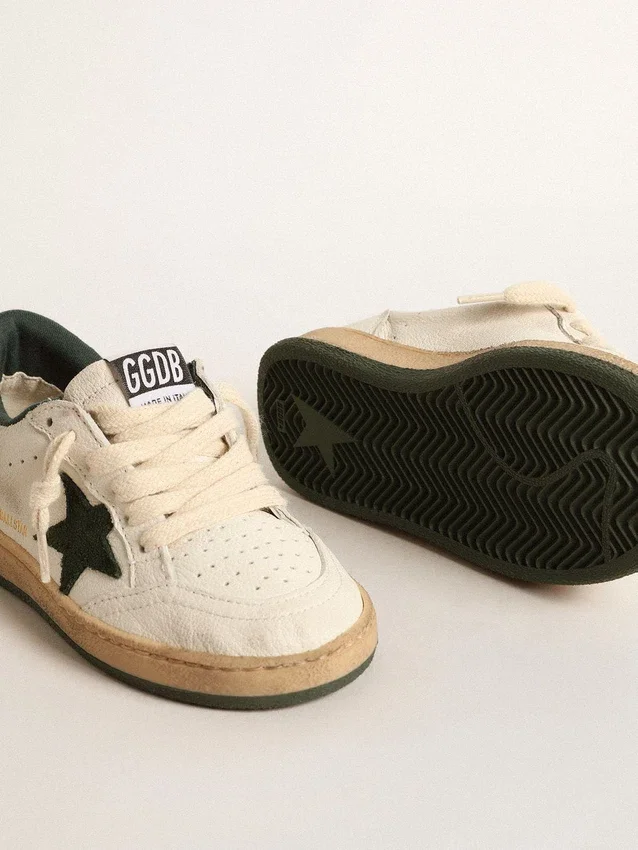 Junior Ball Star en cuir blanc avec étoile en daim vert
