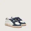 Junior Ball Star en cuir blanc avec une étoile en cuir argent métallisé et des empiècements en cuir bleu foncé