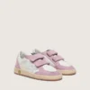 Young Ball Star en cuir blanc avec étoile en cuir argent métallisé et empiècements en daim lilas