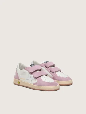 Junior Ball Star en cuir blanc avec une étoile en cuir argent métallisé et des empiècements en daim lilas