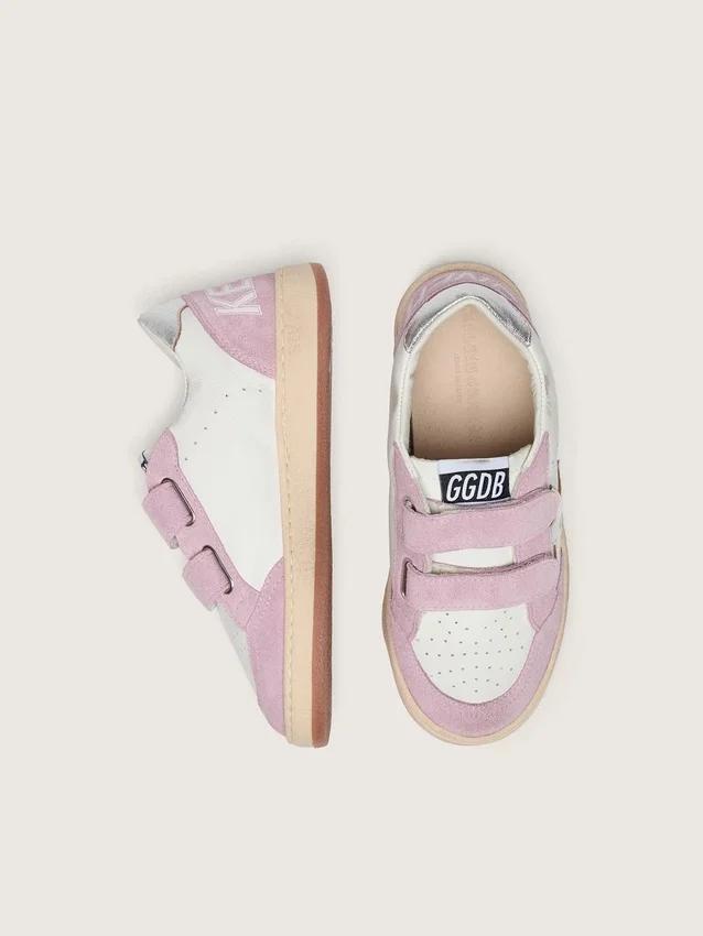 Young Ball Star en cuir blanc avec étoile en cuir argent métallisé et empiècements en daim lilas