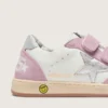 Young Ball Star en cuir blanc avec étoile en cuir argent métallisé et empiècements en daim lilas