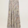 Jupe longue plissée pour femme à imprimé floral multicolore à paillettes