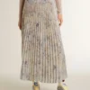 Jupe longue plissée pour femme à imprimé floral multicolore à paillettes