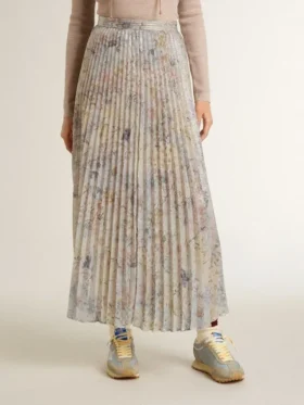 Jupe longue plissée pour femme à imprimé floral multicolore à paillettes