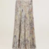Jupe longue plissée pour femme à imprimé floral multicolore à paillettes