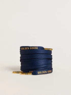 Lacets en coton bleu avec logo doré contrastant