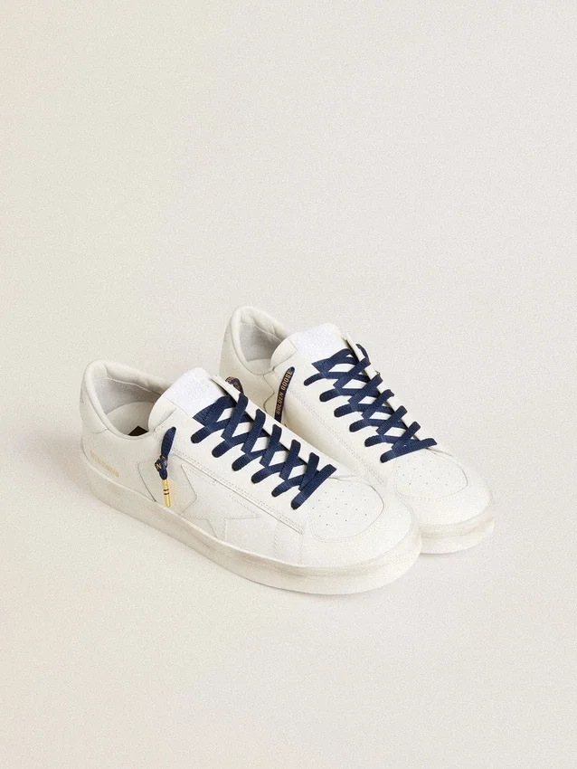 Lacets en coton bleu avec logo doré contrastant
