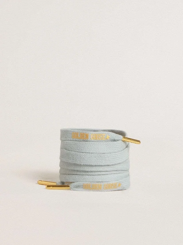 Lacets en coton bleu clair avec logo contrastant de couleur dorée