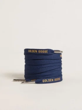 Lacets en coton bleu marine avec logo doré contrastant