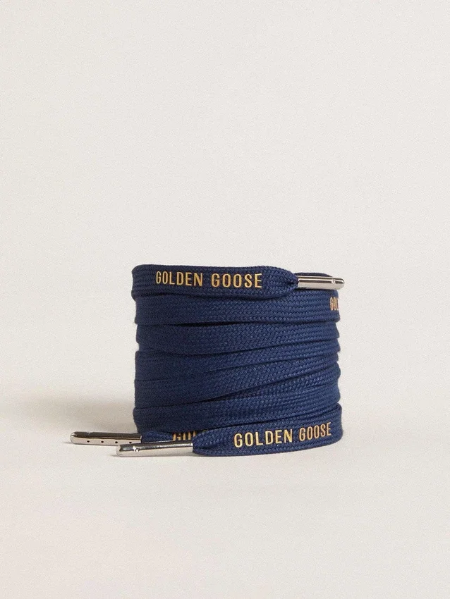 Lacets en coton bleu marine avec logo doré contrastant