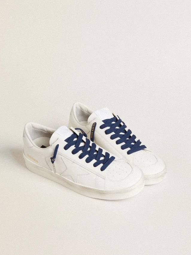 Lacets en coton bleu marine avec logo doré contrastant
