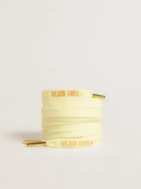 Lacets en coton jaune avec logo doré contrastant