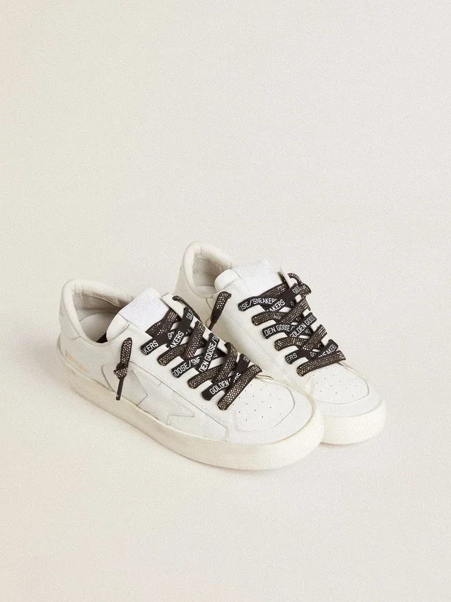 Lacets en coton noir avec cristaux Swarovski argentés et logo blanc