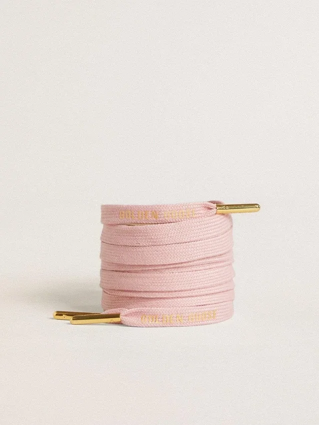 Lacets en coton rose avec logo doré contrastant