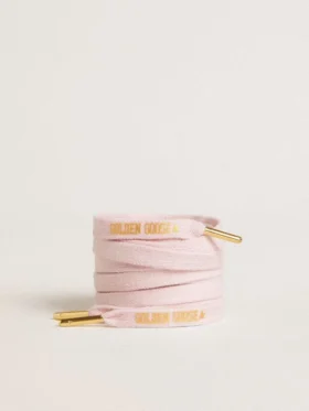 Lacets en coton rose avec logo doré contrastant