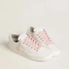 Lacets en coton rose avec logo doré contrastant