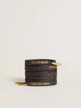 Lacets en lurex gris foncé avec logo doré contrastant