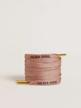 Lacets en lurex rose saumon avec logo noir contrastant