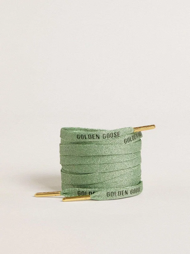 Lacets en lurex vert aqua avec logo noir contrastant