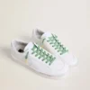 Lacets en lurex vert aqua avec logo noir contrastant