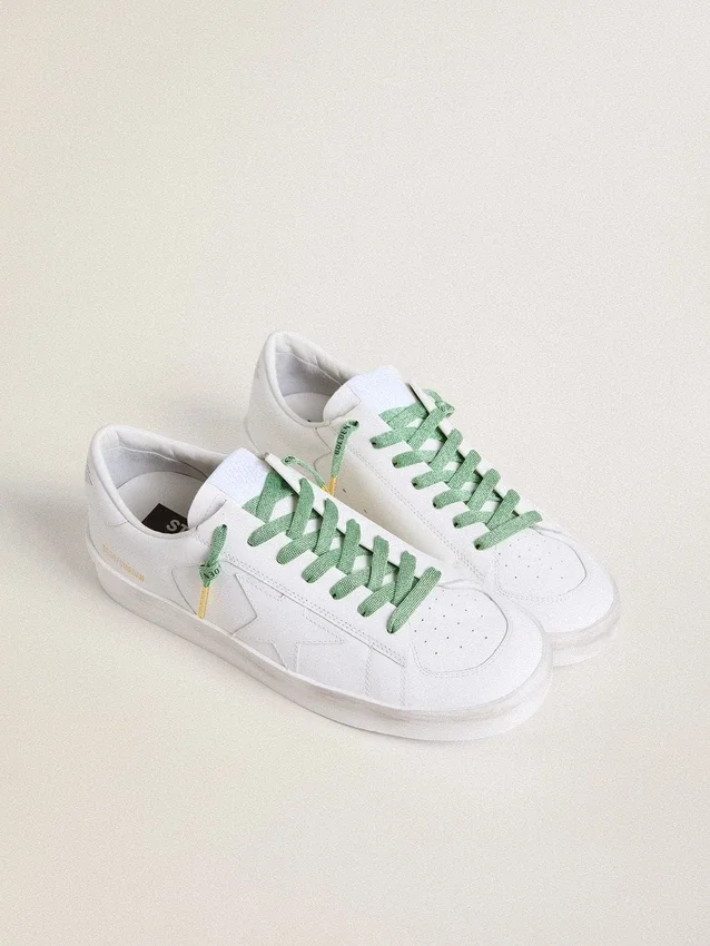 Lacets en lurex vert aqua avec logo noir contrastant