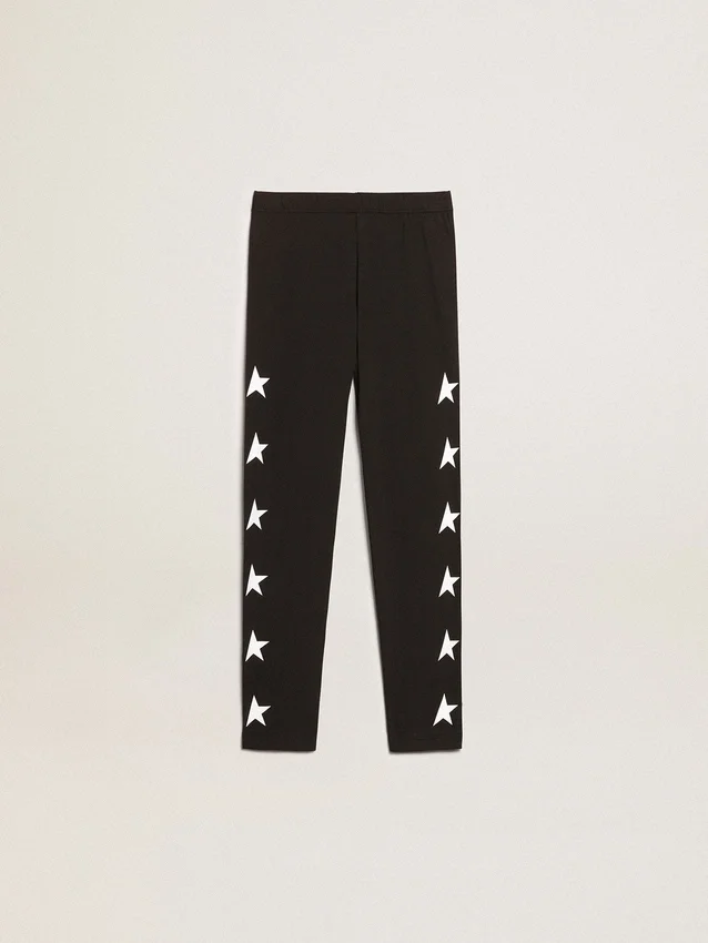 Leggings noirs pour filles avec des étoiles blanches sur les côtés