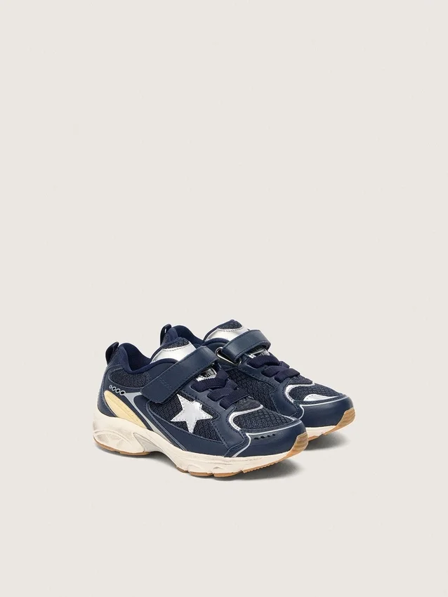 Lightstar junior en cuir bleu et mesh avec étoile en cuir gris