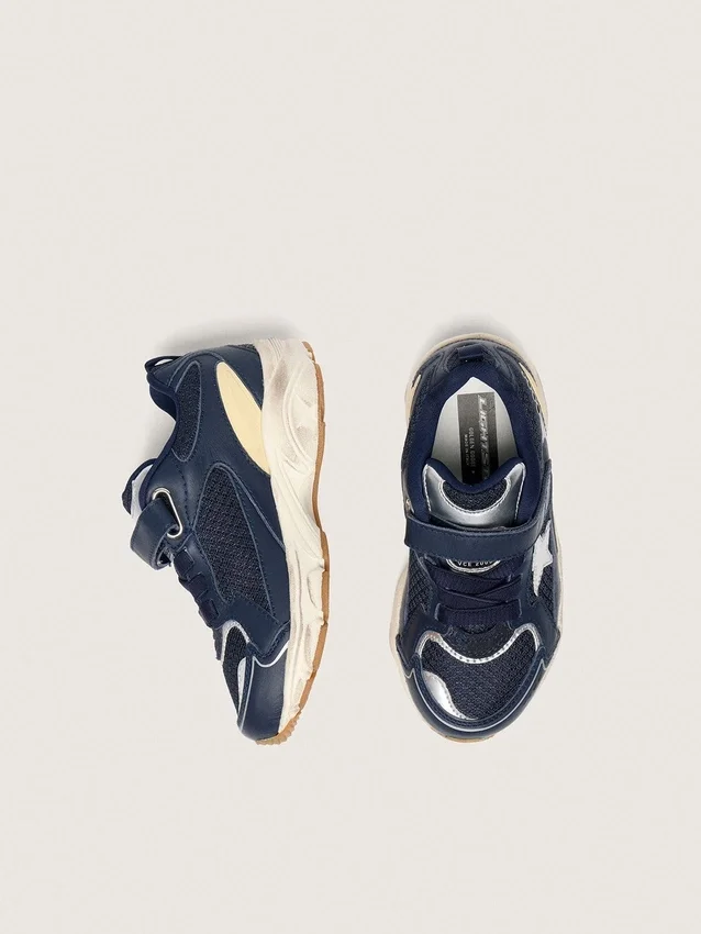 Lightstar junior en cuir bleu et mesh avec étoile en cuir gris
