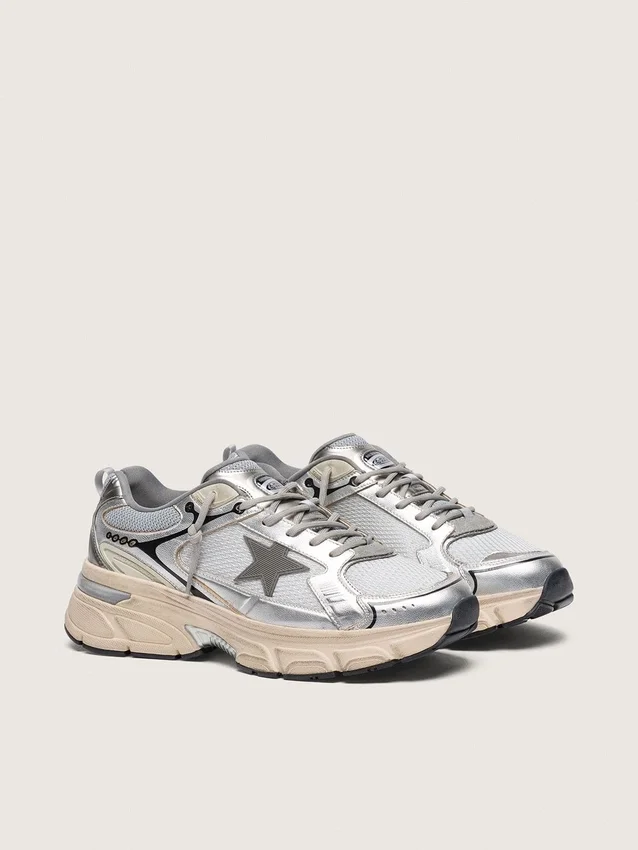 Lightstar pour homme en maille grise et cuir nappa argenté avec étoile en TPU grise