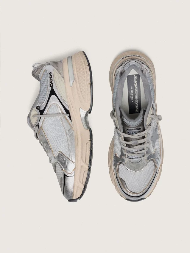 Lightstar pour homme en maille grise et cuir nappa argenté avec étoile en TPU grise