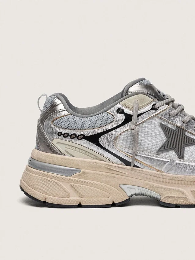Lightstar pour homme en maille grise et cuir nappa argenté avec étoile en TPU grise