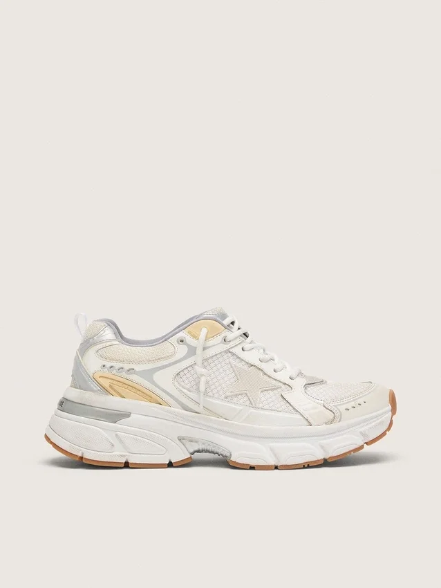 Lightstar pour homme en cuir blanc et mesh avec étoile « worn-white »