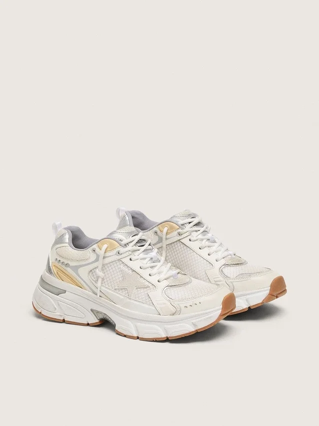 Lightstar pour homme en cuir blanc et mesh avec étoile « worn-white »