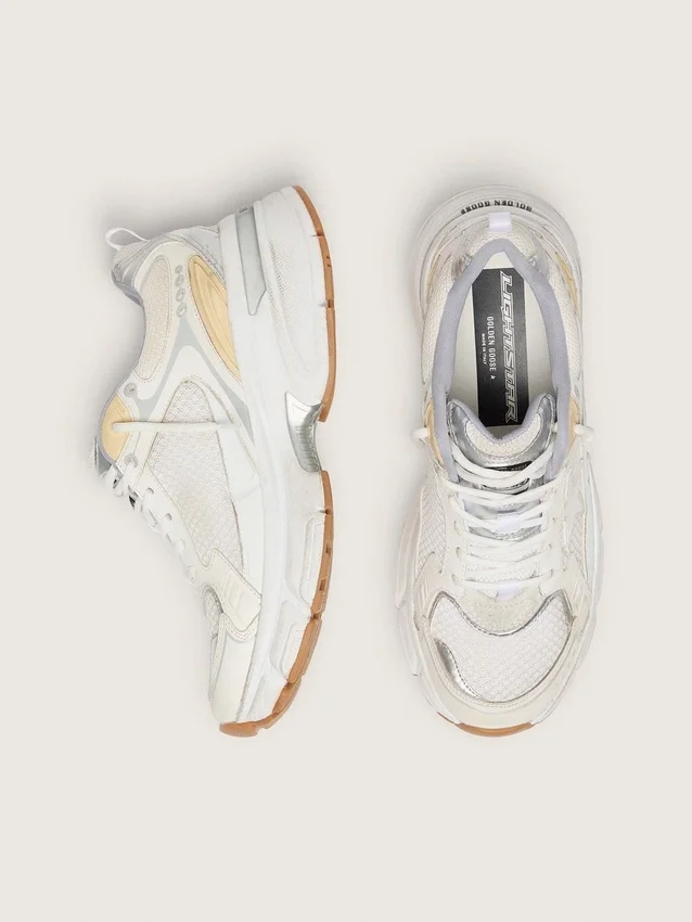 Lightstar pour homme en cuir blanc et mesh avec étoile « worn-white »