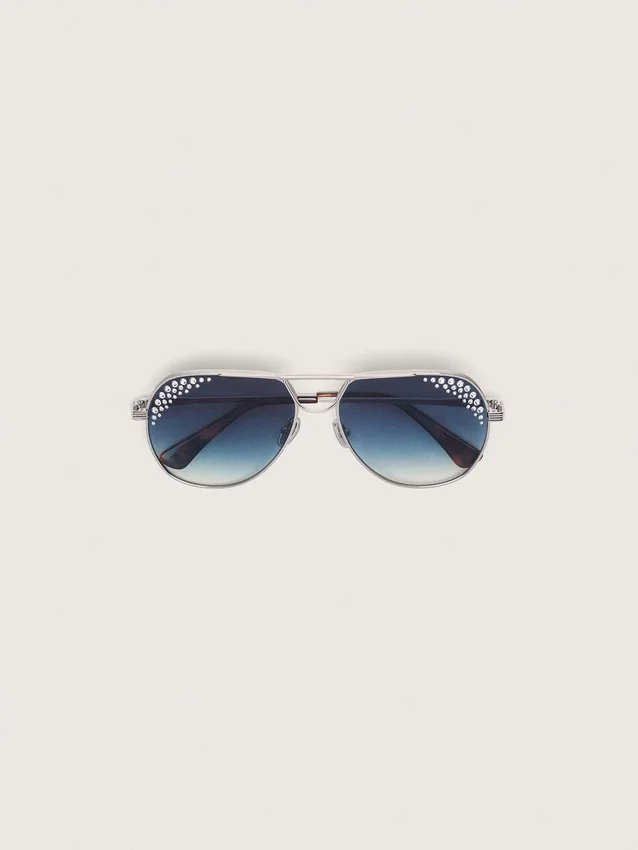 Lunettes de soleil aviateur Carter avec verres bleus et cristaux