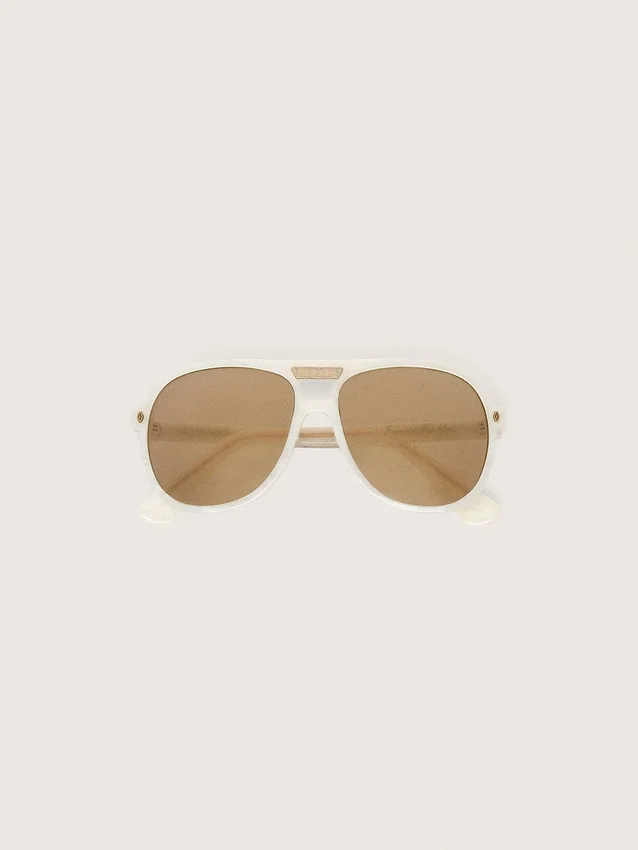 Lunettes de soleil aviateur Charlie avec monture blanc perle et verres dorés