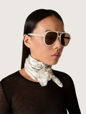 Lunettes de soleil aviateur Charlie avec monture blanc perle et verres dorés