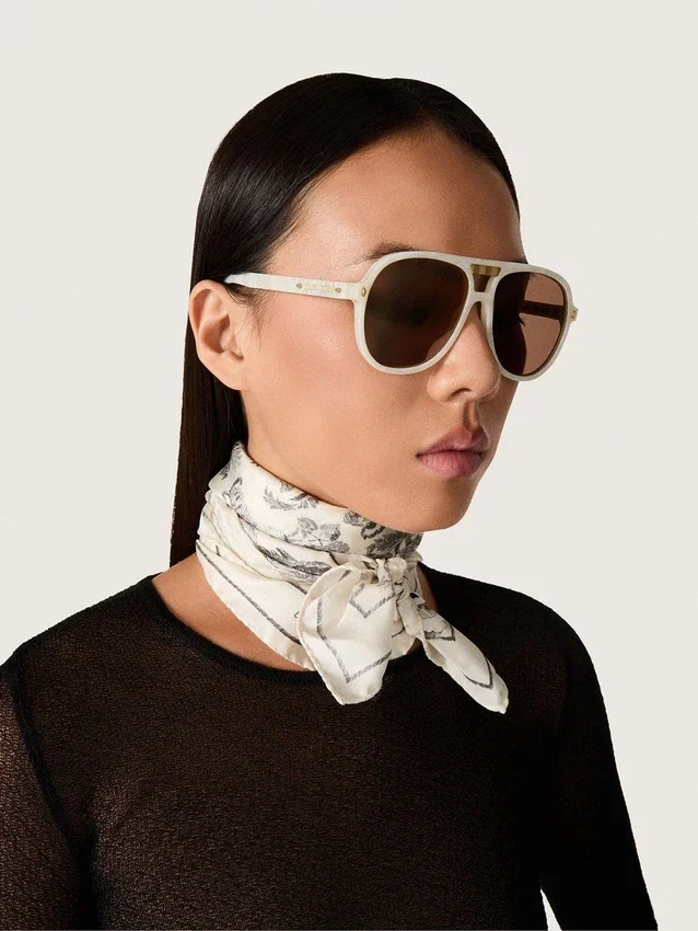 Lunettes de soleil aviateur Charlie avec monture blanc perle et verres dorés