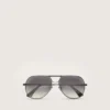Lunettes de soleil de style aviateur avec monture couleur métal et verres gris