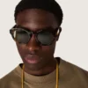Lunettes de soleil Panthos de style carré avec monture marron havane et verres verts