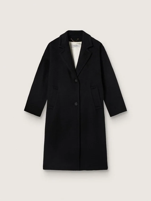 Manteau cocon noir à simple boutonnage pour femme