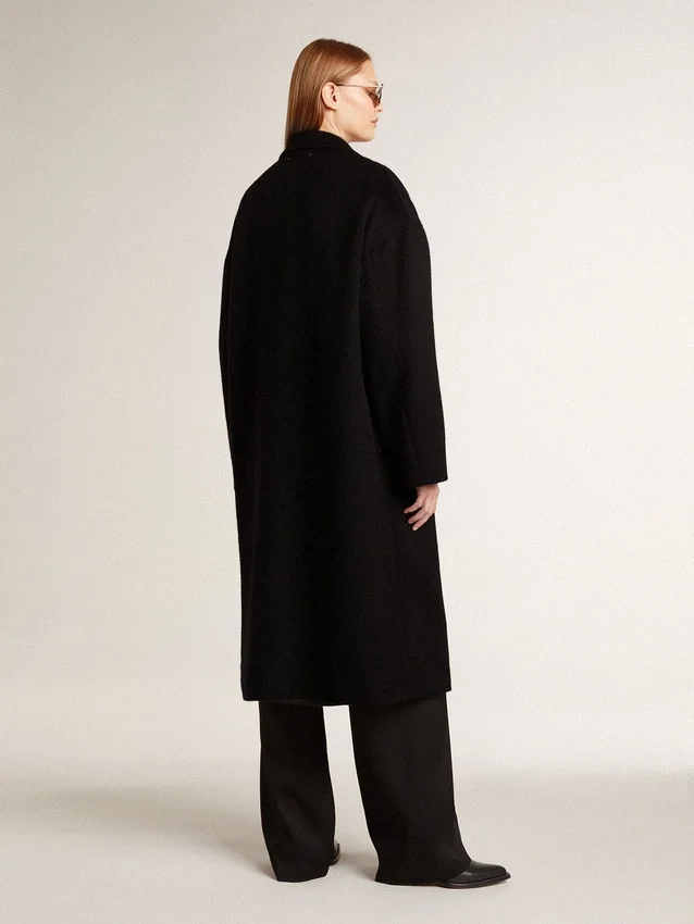 Manteau cocon noir à simple boutonnage pour femme