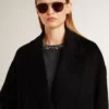 Manteau cocon noir à simple boutonnage pour femme