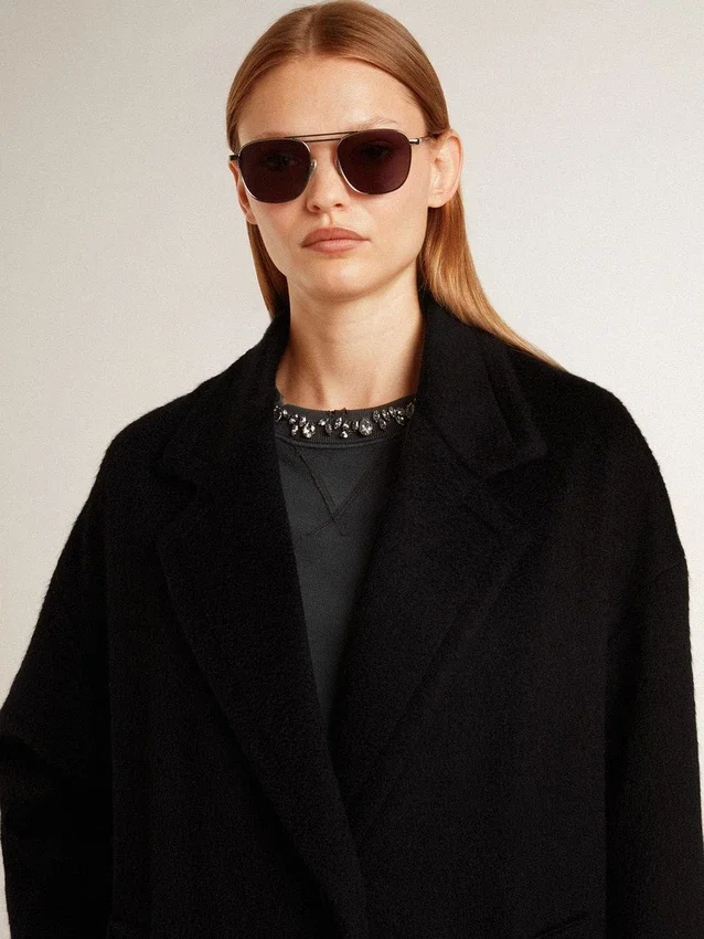 Manteau cocon noir à simple boutonnage pour femme