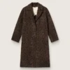 Manteau cocon pour femme à simple boutonnage en laine avec motif jacquard