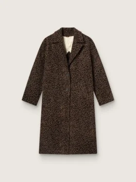 Manteau cocon pour femme à simple boutonnage en laine avec motif jacquard